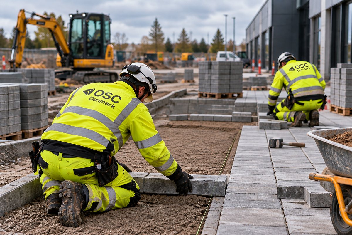 Belægningsarbejde på byggeplads